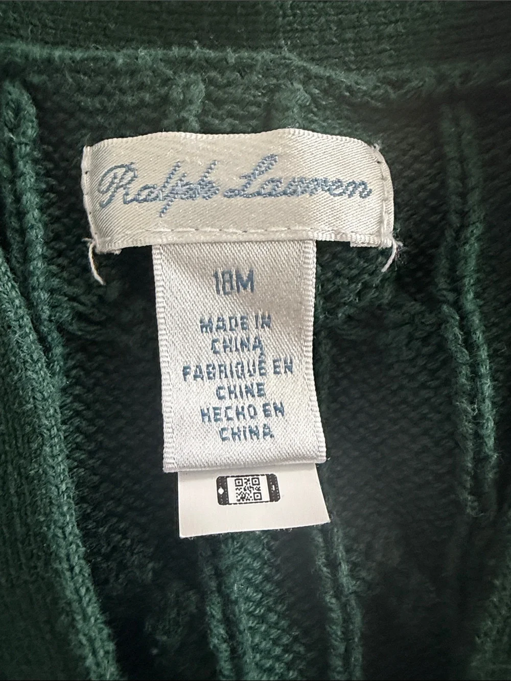 Ralph Lauren Forest Green Cable Knit Cardigan-
